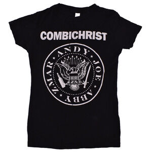 COMBICHRIST Ramones-style Logo Fitted Black Short Sleeve Baby Tee Juniors Medium
